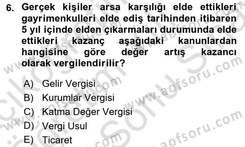 İnşaat ve Gayrimenkul Muhasebesi Dersi 2025 - 2026 Yılı (Final) Dönem Sonu Sınav Soruları 6. Soru