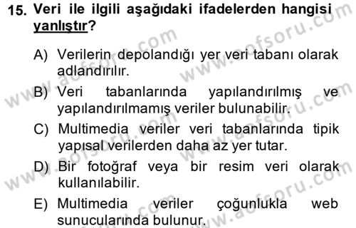 Muhasebede Bilgi Yönetimi Dersi 2013 - 2014 Yılı (Vize) Ara Sınav Soruları 15. Soru