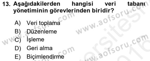 Muhasebede Bilgi Yönetimi Dersi 2015 - 2016 Yılı (Vize) Ara Sınavı 13. Soru