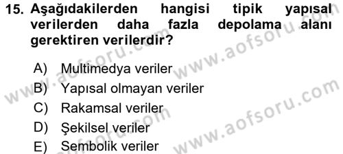 Muhasebede Bilgi Yönetimi Dersi 2015 - 2016 Yılı (Vize) Ara Sınav Soruları 15. Soru