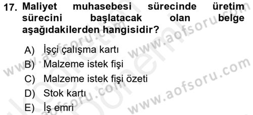 Muhasebede Bilgi Yönetimi Dersi 2015 - 2016 Yılı (Vize) Ara Sınav Soruları 17. Soru