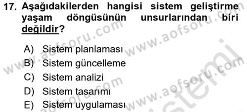 Muhasebede Bilgi Yönetimi Dersi 2016 - 2017 Yılı (Final) Dönem Sonu Sınavı 17. Soru