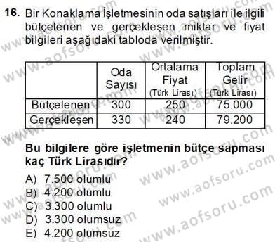 Konaklama İşletmelerinde Muhasebe Uygulamaları Dersi 2013 - 2014 Yılı (Final) Dönem Sonu Sınavı 16. Soru