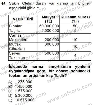 Konaklama İşletmelerinde Muhasebe Uygulamaları Dersi 2014 - 2015 Yılı (Vize) Ara Sınav Soruları 16. Soru