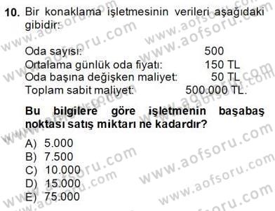 Konaklama İşletmelerinde Muhasebe Uygulamaları Dersi 2014 - 2015 Yılı (Final) Dönem Sonu Sınav Soruları 10. Soru