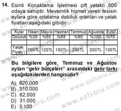 Konaklama İşletmelerinde Muhasebe Uygulamaları Dersi 2014 - 2015 Yılı (Final) Dönem Sonu Sınav Soruları 14. Soru