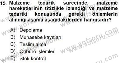 Konaklama İşletmelerinde Muhasebe Uygulamaları Dersi 2015 - 2016 Yılı (Vize) Ara Sınavı 15. Soru