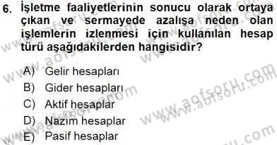 Konaklama İşletmelerinde Muhasebe Uygulamaları Dersi 2015 - 2016 Yılı (Vize) Ara Sınavı 6. Soru