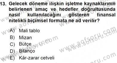 Konaklama İşletmelerinde Muhasebe Uygulamaları Dersi 2015 - 2016 Yılı (Final) Dönem Sonu Sınav Soruları 13. Soru