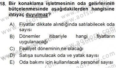 Konaklama İşletmelerinde Muhasebe Uygulamaları Dersi 2015 - 2016 Yılı (Final) Dönem Sonu Sınav Soruları 18. Soru