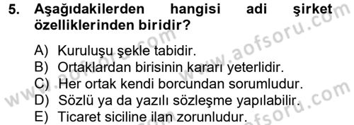 Şirketler Muhasebesi Dersi 2012 - 2013 Yılı (Vize) Ara Sınav Soruları 5. Soru
