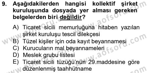 Şirketler Muhasebesi Dersi 2012 - 2013 Yılı (Vize) Ara Sınav Soruları 9. Soru