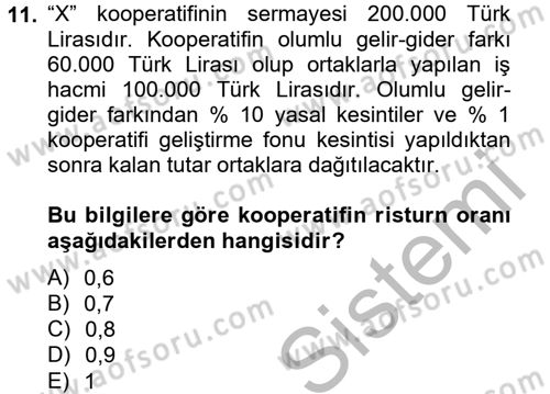Şirketler Muhasebesi Dersi 2012 - 2013 Yılı (Final) Dönem Sonu Sınav Soruları 11. Soru