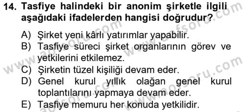 Şirketler Muhasebesi Dersi 2012 - 2013 Yılı (Final) Dönem Sonu Sınav Soruları 14. Soru