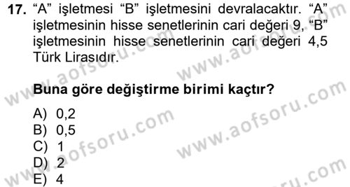 Şirketler Muhasebesi Dersi 2012 - 2013 Yılı (Final) Dönem Sonu Sınav Soruları 17. Soru