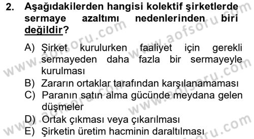 Şirketler Muhasebesi Dersi 2012 - 2013 Yılı (Final) Dönem Sonu Sınav Soruları 2. Soru