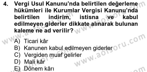 Şirketler Muhasebesi Dersi 2012 - 2013 Yılı (Final) Dönem Sonu Sınav Soruları 4. Soru