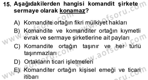 Şirketler Muhasebesi Dersi 2013 - 2014 Yılı (Vize) Ara Sınav Soruları 15. Soru