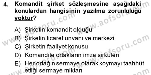 Şirketler Muhasebesi Dersi 2013 - 2014 Yılı (Vize) Ara Sınav Soruları 4. Soru