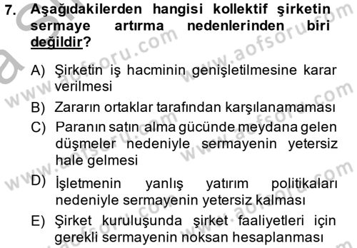 Şirketler Muhasebesi Dersi 2013 - 2014 Yılı (Vize) Ara Sınav Soruları 7. Soru