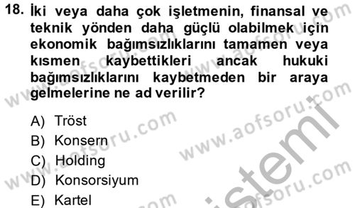 Şirketler Muhasebesi Dersi 2013 - 2014 Yılı (Final) Dönem Sonu Sınav Soruları 18. Soru
