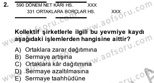 Şirketler Muhasebesi Dersi 2013 - 2014 Yılı (Final) Dönem Sonu Sınav Soruları 2. Soru