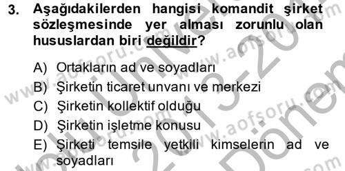 Şirketler Muhasebesi Dersi 2013 - 2014 Yılı (Final) Dönem Sonu Sınav Soruları 3. Soru