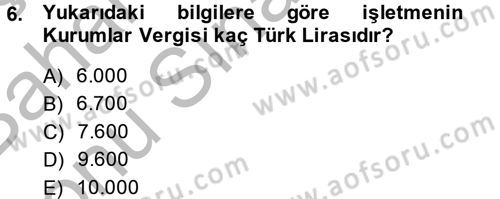 Şirketler Muhasebesi Dersi 2013 - 2014 Yılı (Final) Dönem Sonu Sınav Soruları 6. Soru