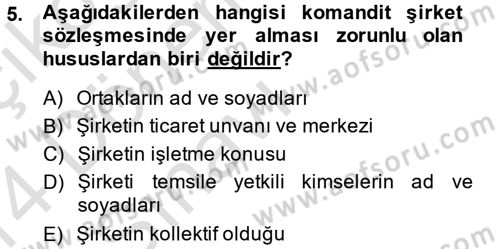 Şirketler Muhasebesi Dersi 2013 - 2014 Yılı Tek Ders Sınav Soruları 5. Soru