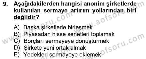 Şirketler Muhasebesi Dersi 2013 - 2014 Yılı Tek Ders Sınav Soruları 9. Soru