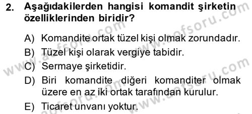 Şirketler Muhasebesi Dersi 2014 - 2015 Yılı (Vize) Ara Sınav Soruları 2. Soru