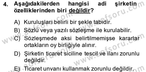 Şirketler Muhasebesi Dersi 2014 - 2015 Yılı (Vize) Ara Sınav Soruları 4. Soru