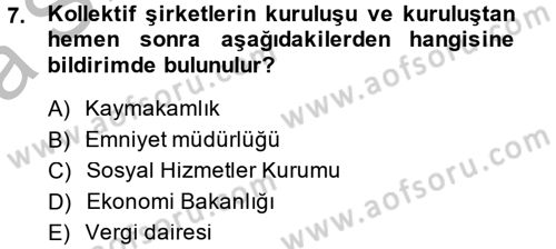 Şirketler Muhasebesi Dersi 2014 - 2015 Yılı (Vize) Ara Sınav Soruları 7. Soru