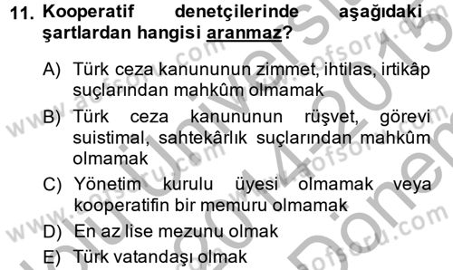 Şirketler Muhasebesi Dersi 2014 - 2015 Yılı (Final) Dönem Sonu Sınav Soruları 11. Soru