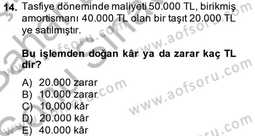 Şirketler Muhasebesi Dersi 2014 - 2015 Yılı (Final) Dönem Sonu Sınav Soruları 14. Soru