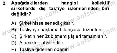 Şirketler Muhasebesi Dersi 2014 - 2015 Yılı (Final) Dönem Sonu Sınav Soruları 2. Soru