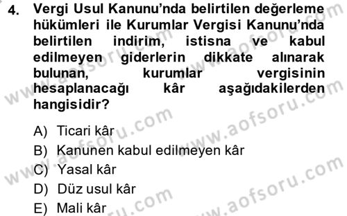 Şirketler Muhasebesi Dersi 2014 - 2015 Yılı (Final) Dönem Sonu Sınav Soruları 4. Soru