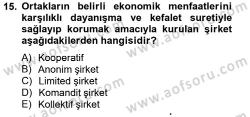 Şirketler Muhasebesi Dersi 2014 - 2015 Yılı Tek Ders Sınav Soruları 15. Soru