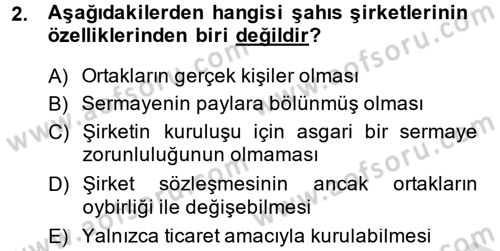Şirketler Muhasebesi Dersi 2014 - 2015 Yılı Tek Ders Sınav Soruları 2. Soru