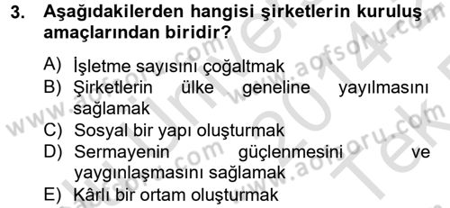 Şirketler Muhasebesi Dersi 2014 - 2015 Yılı Tek Ders Sınav Soruları 3. Soru