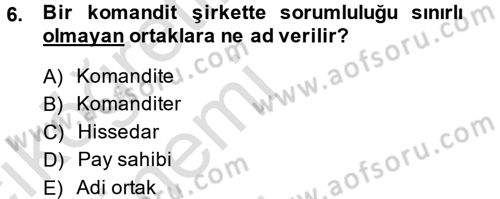 Şirketler Muhasebesi Dersi 2014 - 2015 Yılı Tek Ders Sınav Soruları 6. Soru
