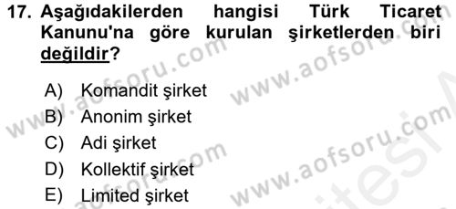 Şirketler Muhasebesi Dersi 2015 - 2016 Yılı (Vize) Ara Sınav Soruları 17. Soru