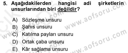 Şirketler Muhasebesi Dersi 2015 - 2016 Yılı (Vize) Ara Sınav Soruları 5. Soru