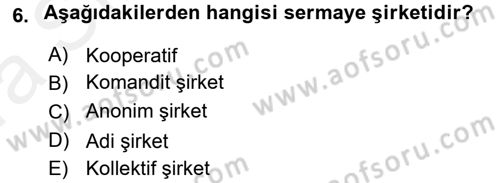 Şirketler Muhasebesi Dersi 2015 - 2016 Yılı (Vize) Ara Sınav Soruları 6. Soru
