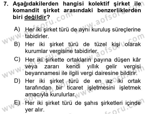 Şirketler Muhasebesi Dersi 2015 - 2016 Yılı (Vize) Ara Sınav Soruları 7. Soru