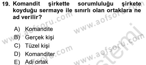 Şirketler Muhasebesi Dersi 2015 - 2016 Yılı (Final) Dönem Sonu Sınav Soruları 19. Soru