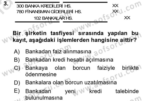 Şirketler Muhasebesi Dersi 2015 - 2016 Yılı (Final) Dönem Sonu Sınav Soruları 3. Soru