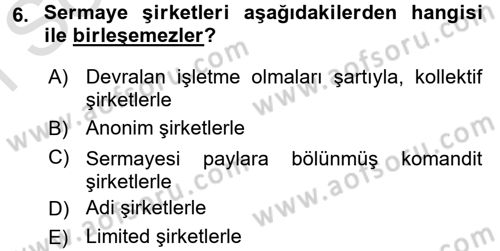 Şirketler Muhasebesi Dersi 2015 - 2016 Yılı (Final) Dönem Sonu Sınav Soruları 6. Soru