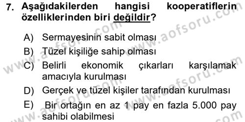 Şirketler Muhasebesi Dersi 2015 - 2016 Yılı (Final) Dönem Sonu Sınav Soruları 7. Soru