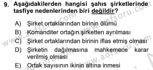 Şirketler Muhasebesi Dersi 2015 - 2016 Yılı (Final) Dönem Sonu Sınav Soruları 9. Soru
